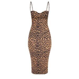 PrettyLittleThing Women’s Leopard Print Strappy Cup Detail Midi Dress Size 4